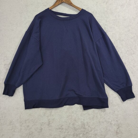 Eloquii Oversized Navy Blue Lounge Sweatshirt Open Back & Tie Detail - Picture 1 of 7